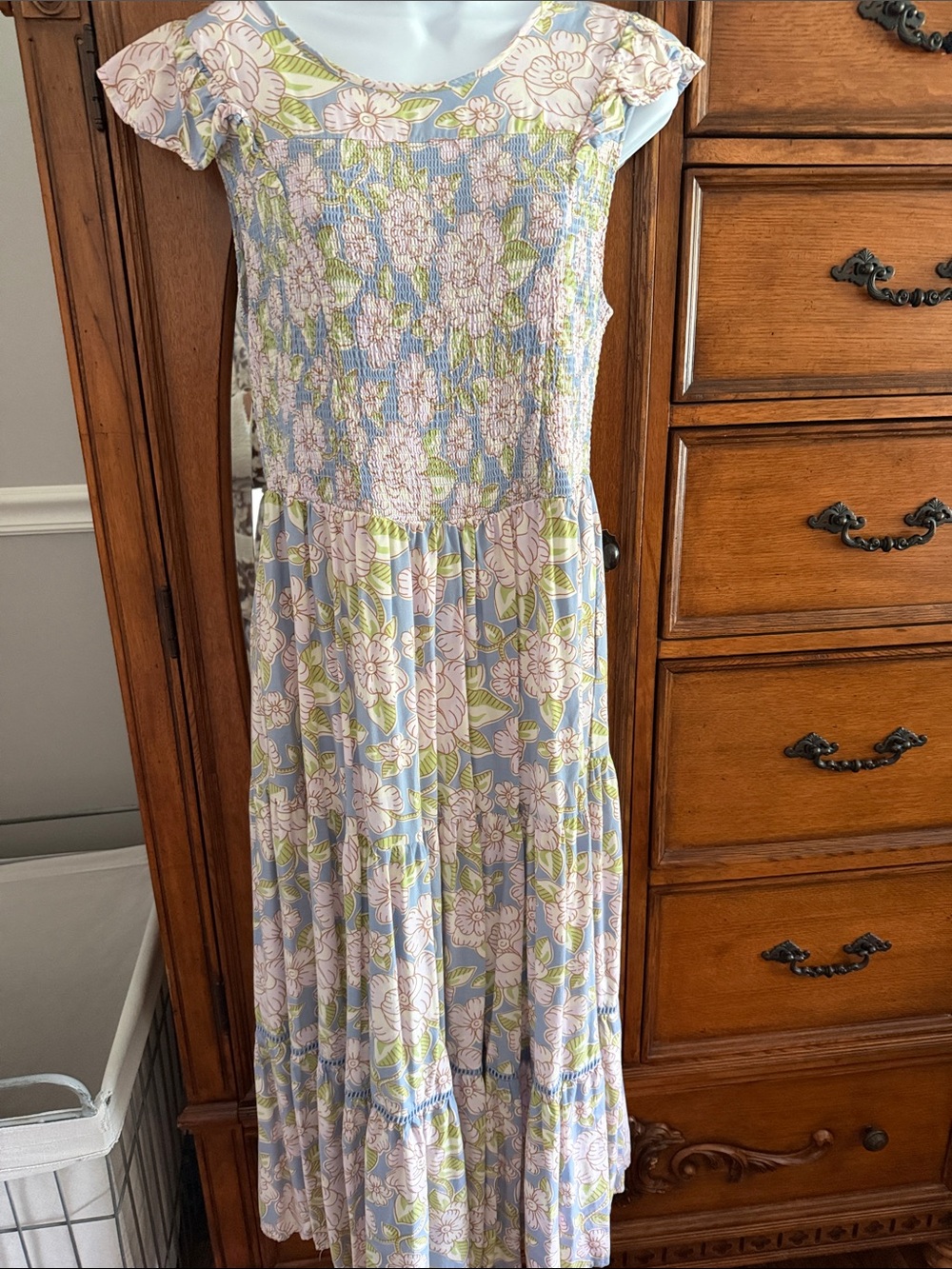Matilda Jane Pastel Blue Floral Midi Dress with Smocked Bodice